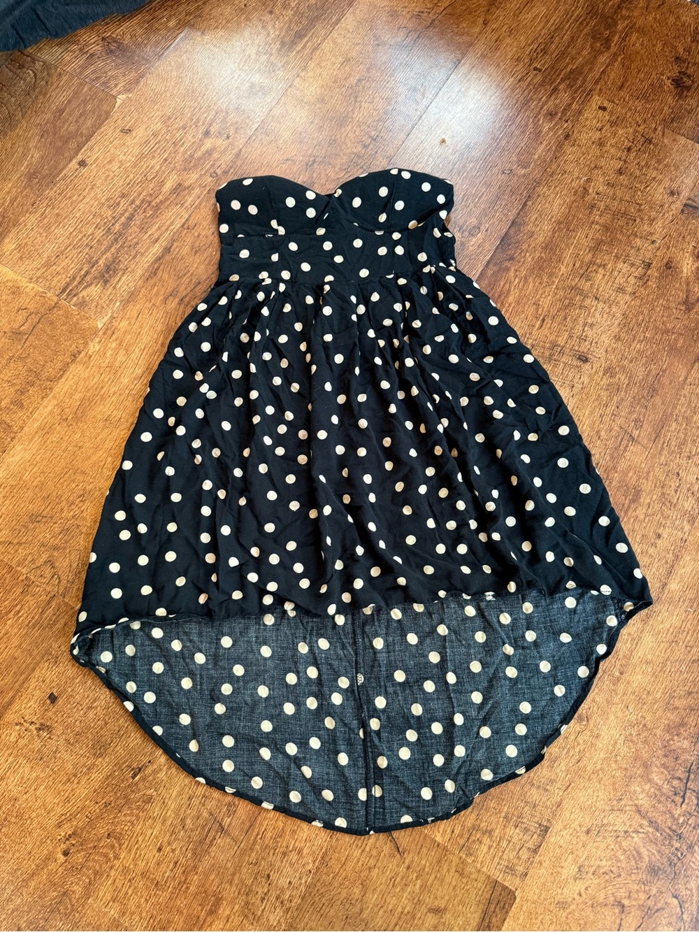 Feathers Black and White Polka Dot Strapless Hi-Low Dress Sz M
